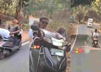 दंतेवाड़ा में खतरनाक स्टंट: स्कूटी पर पैर से हैंडल पकड़कर वीडियो वायरल, युवक को जेल