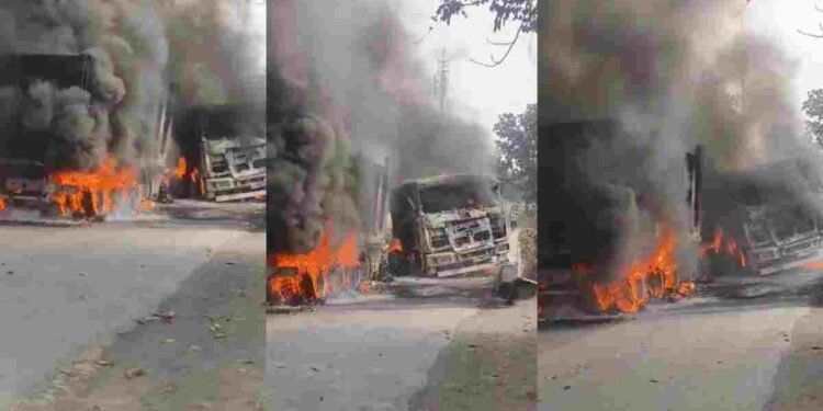 रायगढ़ में भीषण सड़क हादसा: ट्रेलरों की टक्कर के बाद आग, चालक की जिंदा जलकर मौत, Video