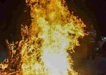 होलिका दहन के दौरान युवक कूद पड़ा जलती आग में, 20 सेकंड तक खड़ा रहा; वीडियो वायरल