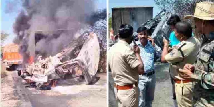 बलरामपुर में ट्रक और ट्रेलर की टक्कर, ट्रेलर चालक की जलकर मौत