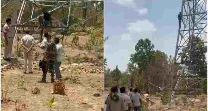 CG NEWS- हाईटेंशन टावर पर चढ़ा युवक: पत्नी से नाराज होकर 400 फीट ऊपर बैठा, 3 घंटे बाद सुरक्षित उतारा गया