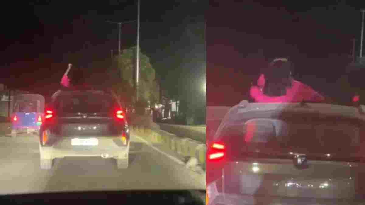 बिलासपुर में रील का फीवर: चलती कार की सनरूफ से बाहर निकलकर युवती ने किया खतरनाक स्टंट, वीडियो वायरल