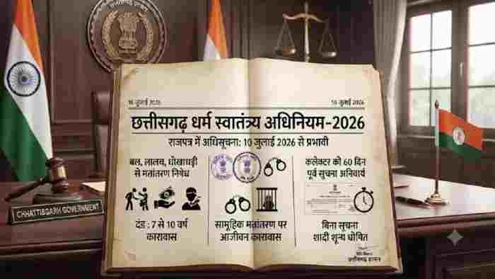 छत्तीसगढ़ में नया धर्मांतरण कानून लागू: बलपूर्वक या धोखे से मतांतरण पर उम्रकैद तक की सजा, विवाह भी होगा शून्य
