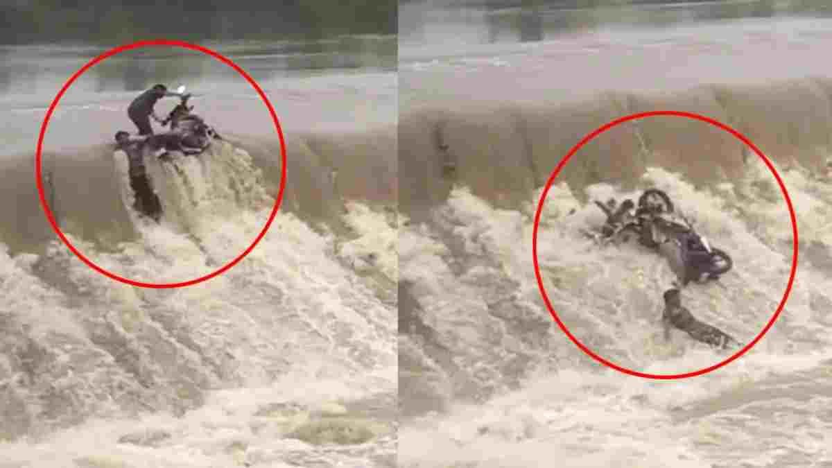 मल्हार एनीकट में उफनते नाले को बाइक से पार करने की कोशिश, तेज बहाव में बहे दो युवक