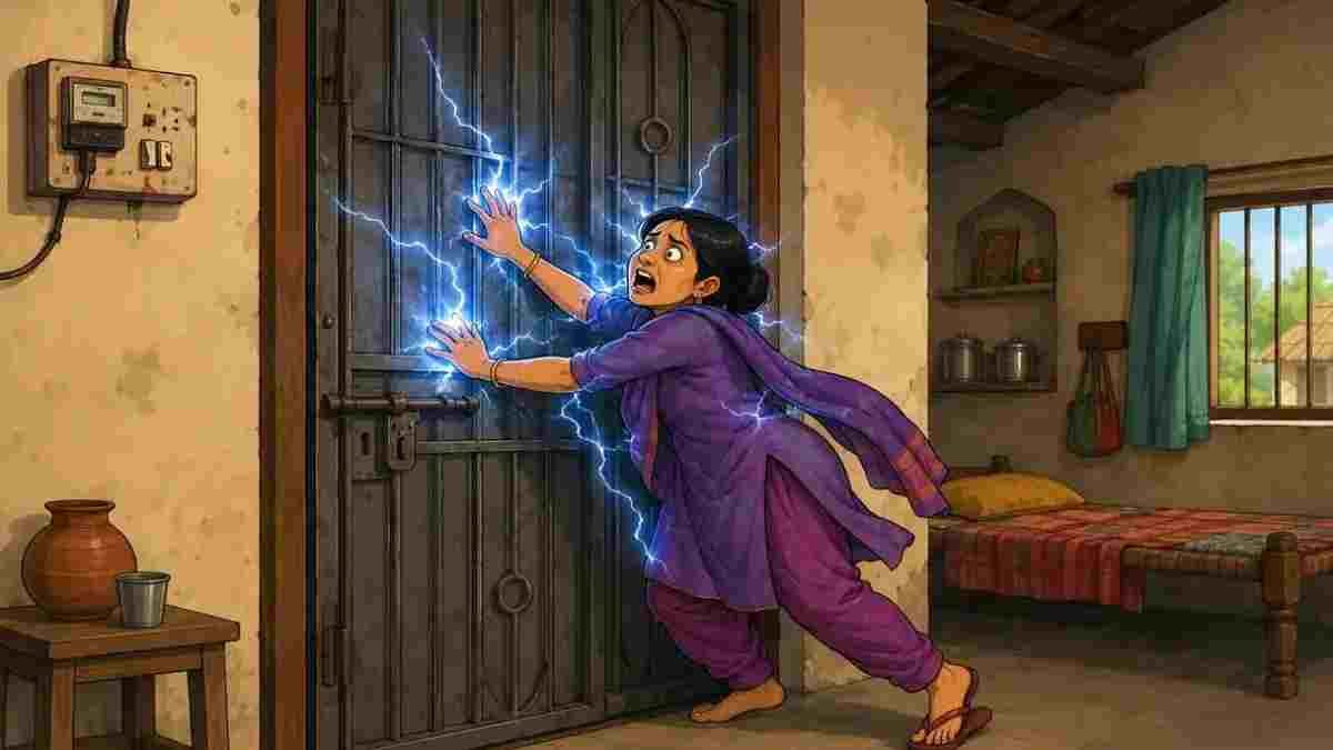 लोहे के दरवाजे में उतरा करंट, छूते ही चिपकी महिला; मौके पर मौत, खेत से लौटे परिजनों के उड़े होश