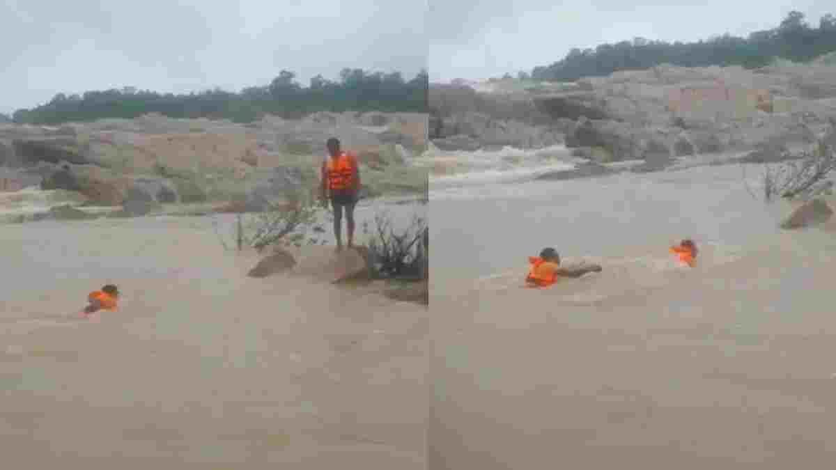 नदी के तेज बहाव में चट्टान पर फंसा युवक, DDRF टीम ने रेस्क्यू कर बचाई जान